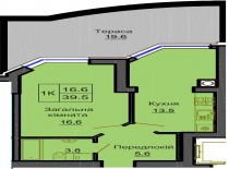 Однокомнатная квартира 39.5 м/кв - ЖК София