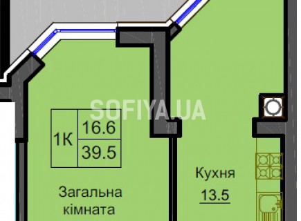 Однокомнатная квартира 39.5 м/кв - ЖК София