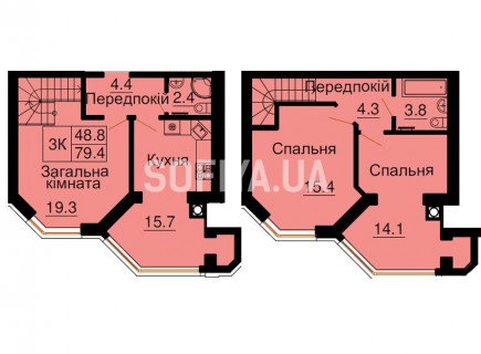 Двухуровневая квартира 79,4 м/кв - ЖК София