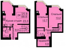 Двухуровневая квартира 68,8 м/кв - ЖК София