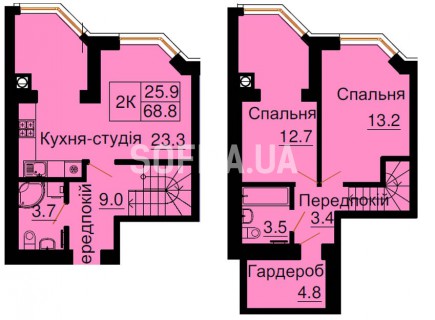 Двухуровневая квартира 68,8 м/кв - ЖК София