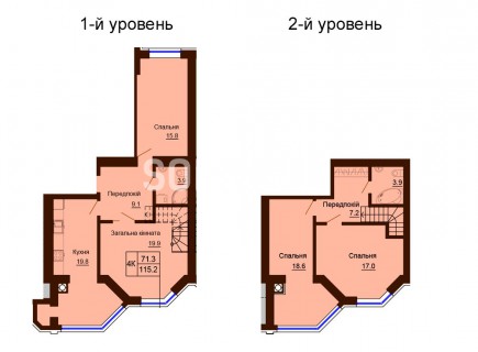 Двухуровневая квартира 115.2 м/кв - ЖК София