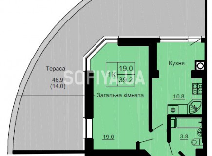 Однокомнатная квартира 39.2 м/кв - ЖК София