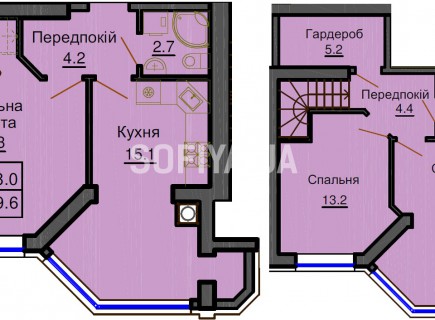 Двухуровневая квартира 79,6 м/кв - ЖК София