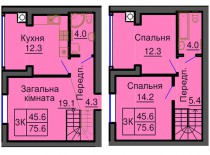 Двухуровневая квартира 75,6 м/кв - ЖК София