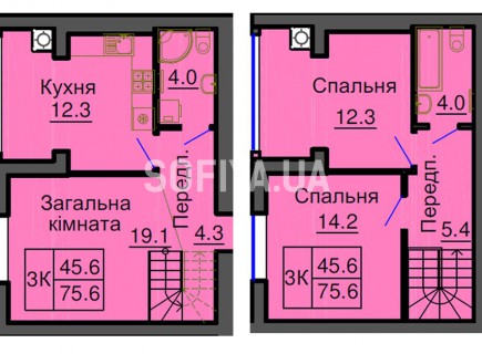 Двухуровневая квартира 75,6 м/кв - ЖК София