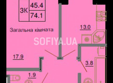 3-х комнатная квартира 74.1 м/кв - ЖК София