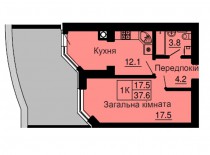 Однокомнатная квартира 37,6 м/кв - ЖК София