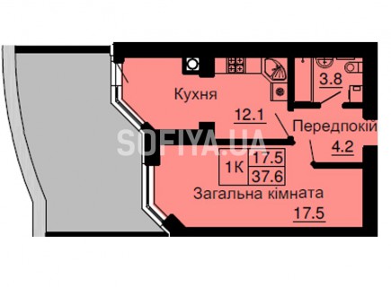 Однокомнатная квартира 37,6 м/кв - ЖК София