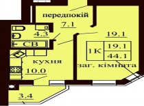 Однокомнатная квартира 44.1 м/кв - ЖК София