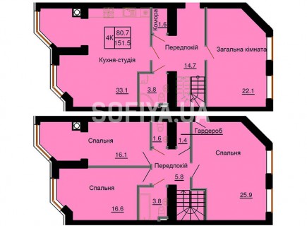 Двухуровневая квартира 151.5 м/кв - ЖК София