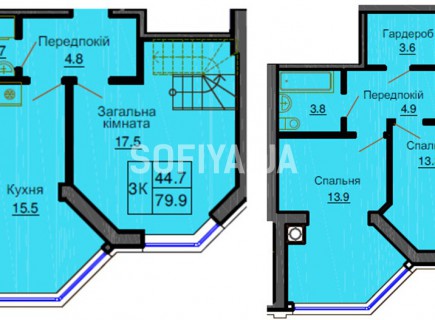 Двухуровневая квартира 79.9 м/кв - ЖК София