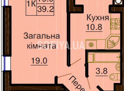 Однокомнатная квартира 39.2 м/кв - ЖК София