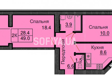 Двокімнатна квартира 49 кв.м - ЖК София