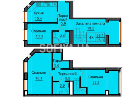 Двухуровневая квартира 95,3 м/кв - ЖК София