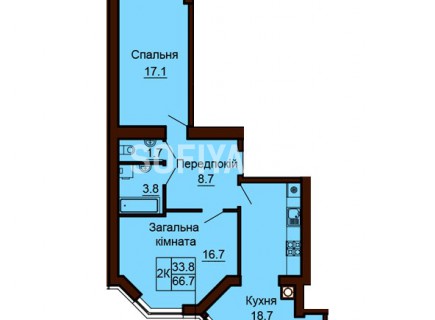 2-х комнатная квартира 66.7 м/кв - ЖК София