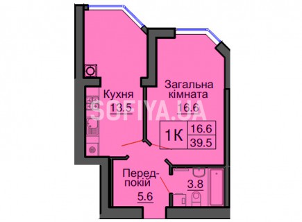 Однокомнатная квартира 39,5 м/кв - ЖК София