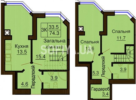 Двухуровневая квартира 74.3 м/кв - ЖК София