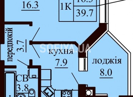 Однокомнатная квартира 39.7 м/кв - ЖК София