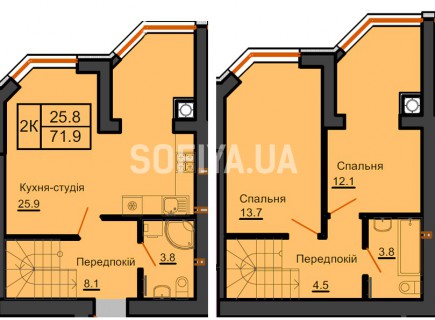 Двухуровневая квартира 71,9 м/кв - ЖК София