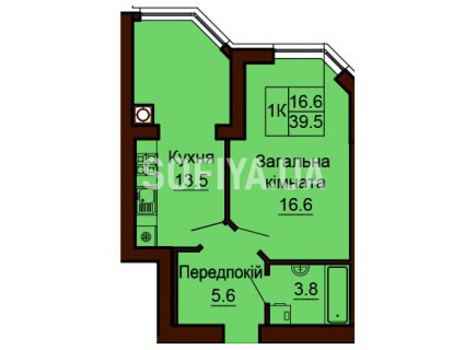 Однокомнатная квартира 39.5 м/кв - ЖК София