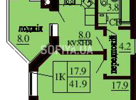 Однокомнатная квартира 41.9 м/кв - ЖК София