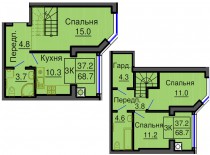 Двухуровневая квартира 68,7 м/кв - ЖК София