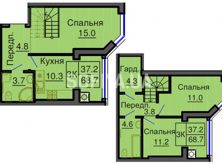 Двухуровневая квартира 68,7 м/кв - ЖК София