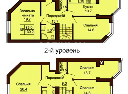 Двухуровневая квартира 130.2 м/кв - ЖК София