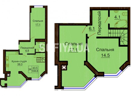 Двухуровневая квартира 108.8м/кв - ЖК София