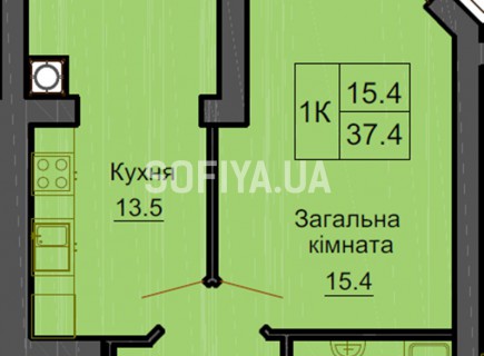 Однокомнатная квартира 37.4 м/кв - ЖК София