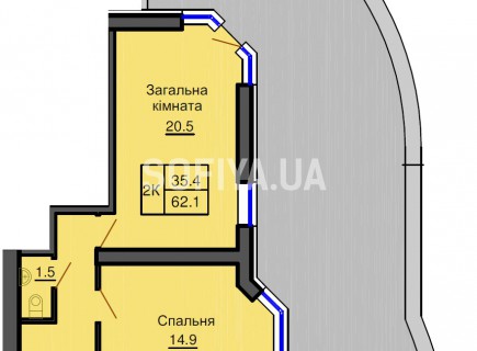 Двухкомнатная квартира 62,1 м/кв - ЖК София