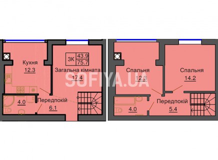 Двухуровневая квартира 75,7 м/кв - ЖК София