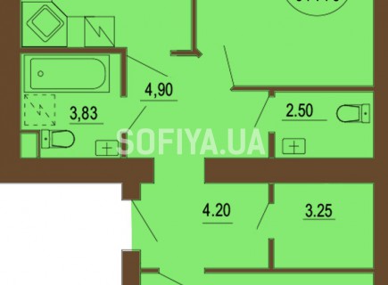 2-х комнатная квартира 67.15 м/кв - ЖК София