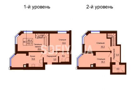 Двухуровневая квартира 102.3 м/кв - ЖК София