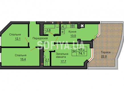 Трехкомнатная квартира 74,1 м/кв - ЖК София