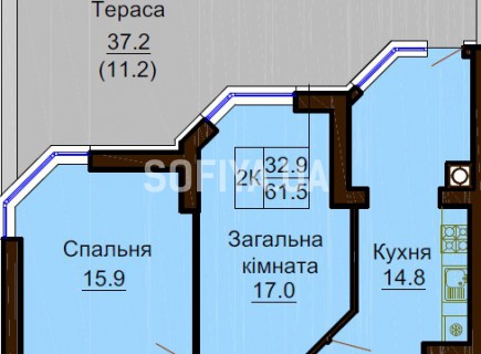 Двухкомнатная квартира 61,5 м/кв - ЖК София