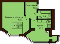Однокомнатная квартира 50.7 м/кв - ЖК София