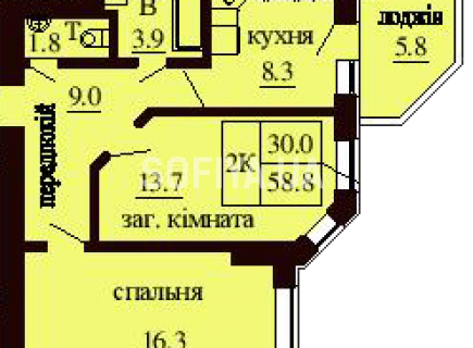 2-х комнатная квартира 58.8 м/кв - ЖК София