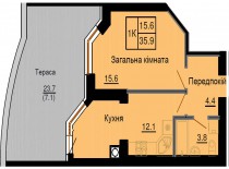 Однокомнатная квартира 35,9 м/кв - ЖК София