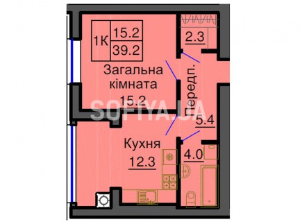 Однокомнатная квартира 39,2 м/кв - ЖК София