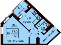 Однокомнатная квартира 46.4 м/кв - ЖК София