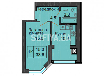 Однокомнатная квартира 33,6 м/кв - ЖК София