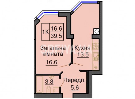 Однокомнатная квартира 39,5 м/кв - ЖК София