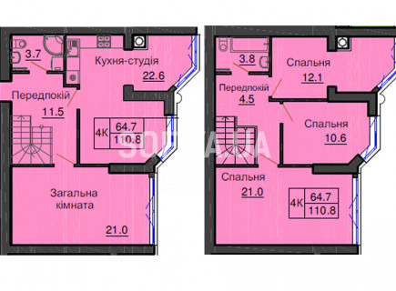 Дворівнева квартира 110,8 м.кв - ЖК София