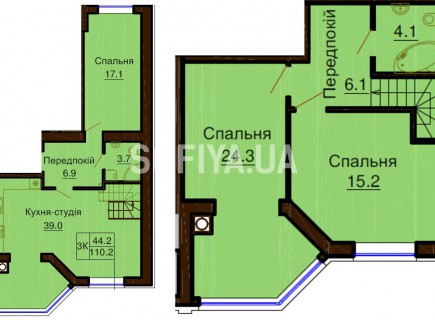 Двухуровневая квартира 110.2 м/кв - ЖК София