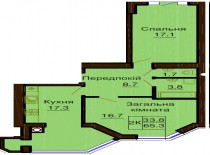 Двухкомнатная квартира 65.3 м/кв - ЖК София