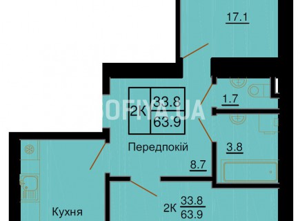 Двухкомнатная квартира 63,9 м/кв - ЖК София