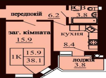 Однокомнатная квартира 38.1 м/кв - ЖК София