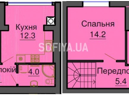 Двухуровневая квартира 75,7 м/кв - ЖК София